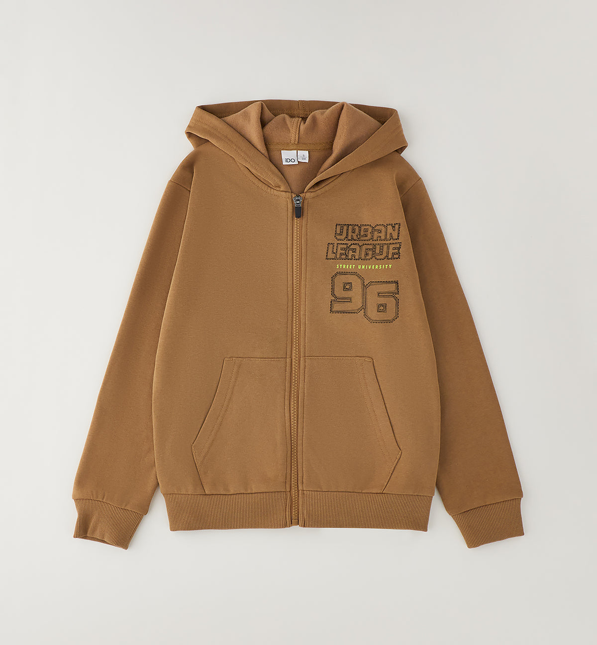 Felpa Atene Felpata con Zip e Cappuccio Nocciola Camel