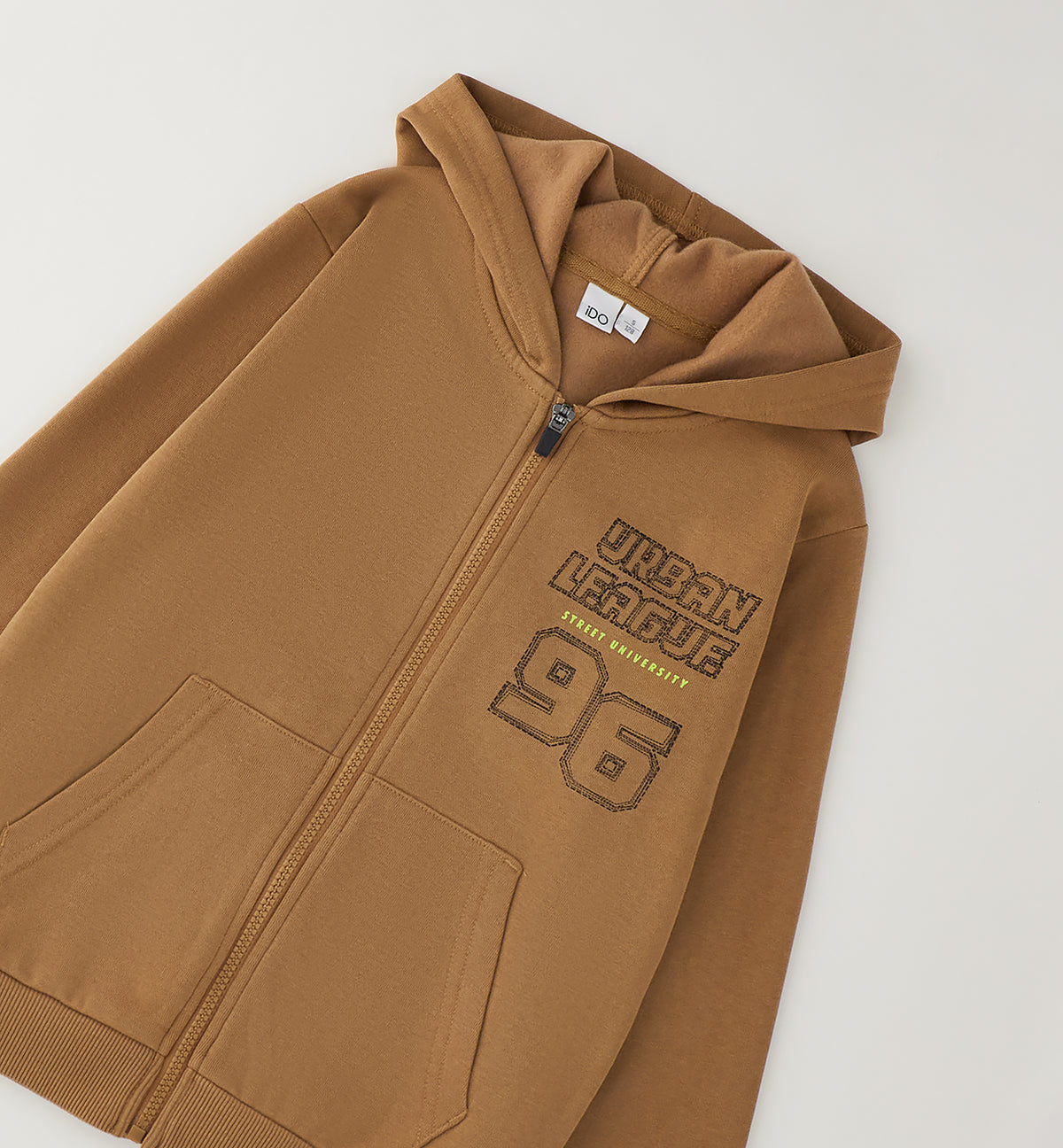 Felpa Atene Felpata con Zip e Cappuccio Nocciola Camel