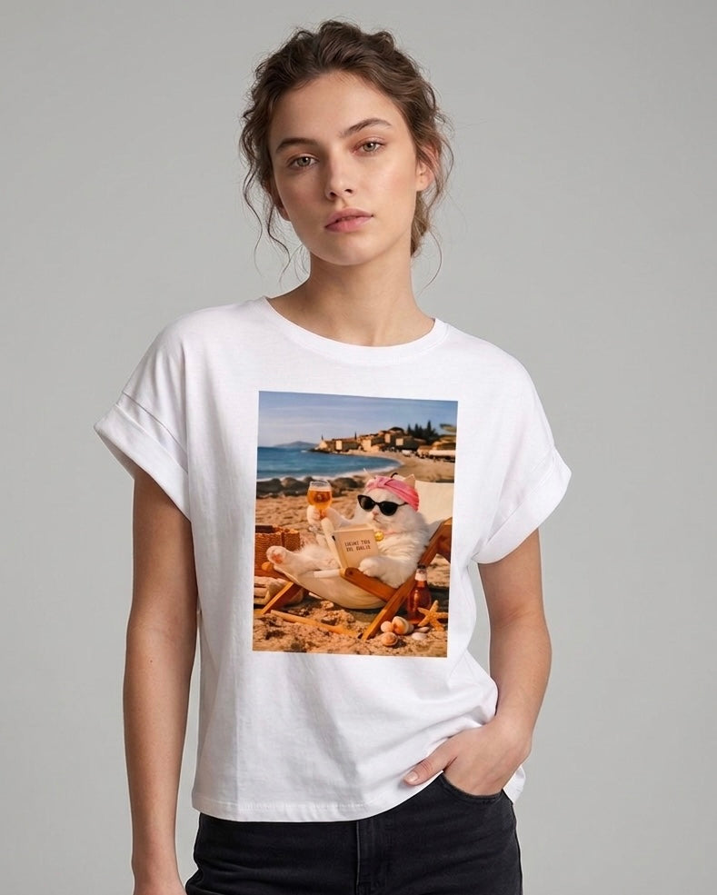 T-shirt Summer Cat How To be Rich boxy fit