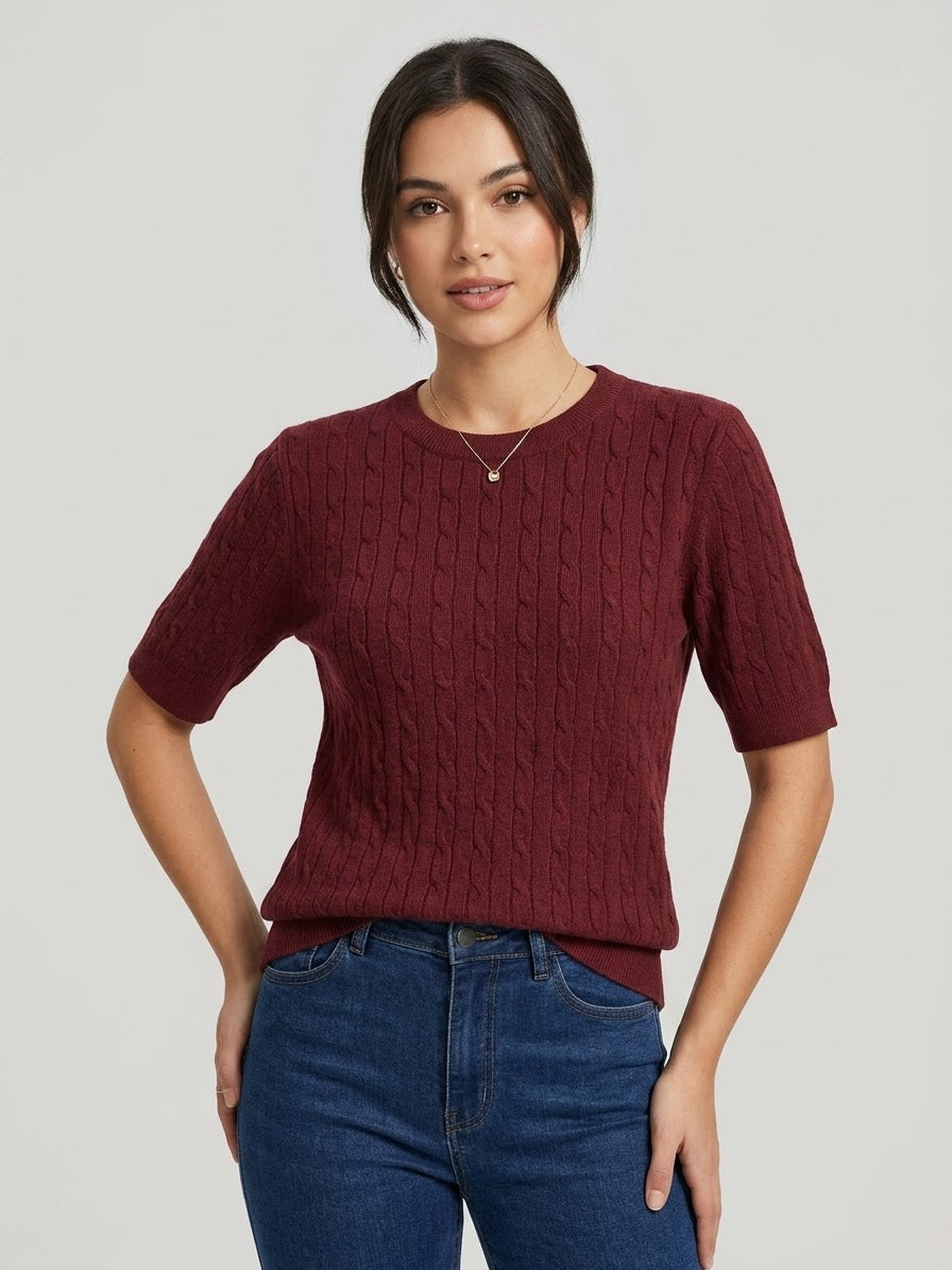 Maglia Smanicata Elena a Trecce Bordeaux