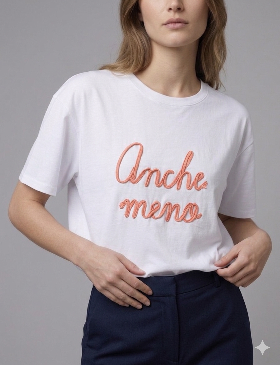 T-shirt ANCHE MENO ricamo big rosa