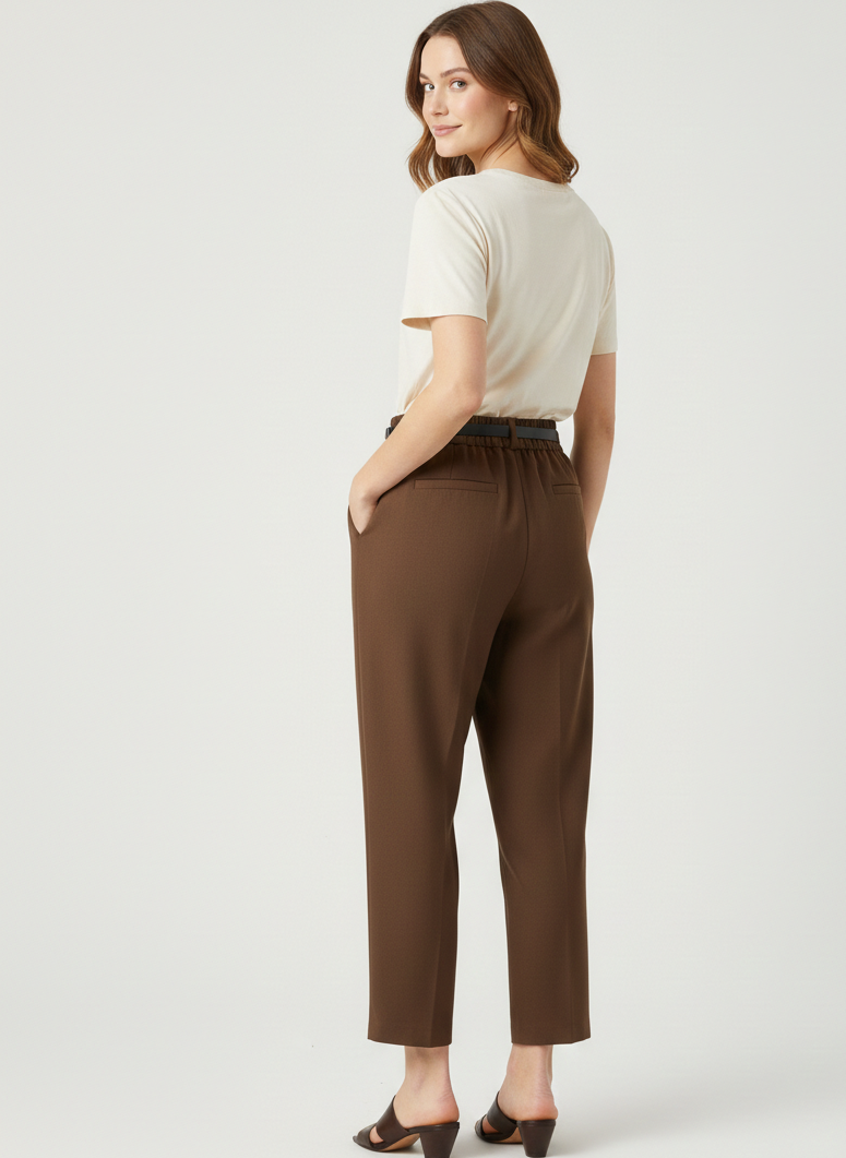 Pantalone Elegance Barrel crop Cioccolato