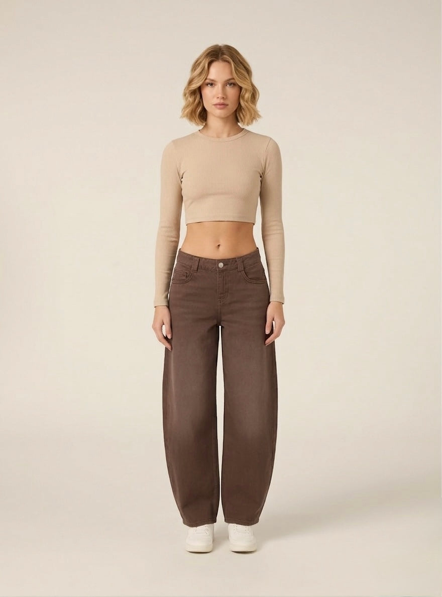 Pantalone Jeans Laguna Barrel Fit Cioccolato