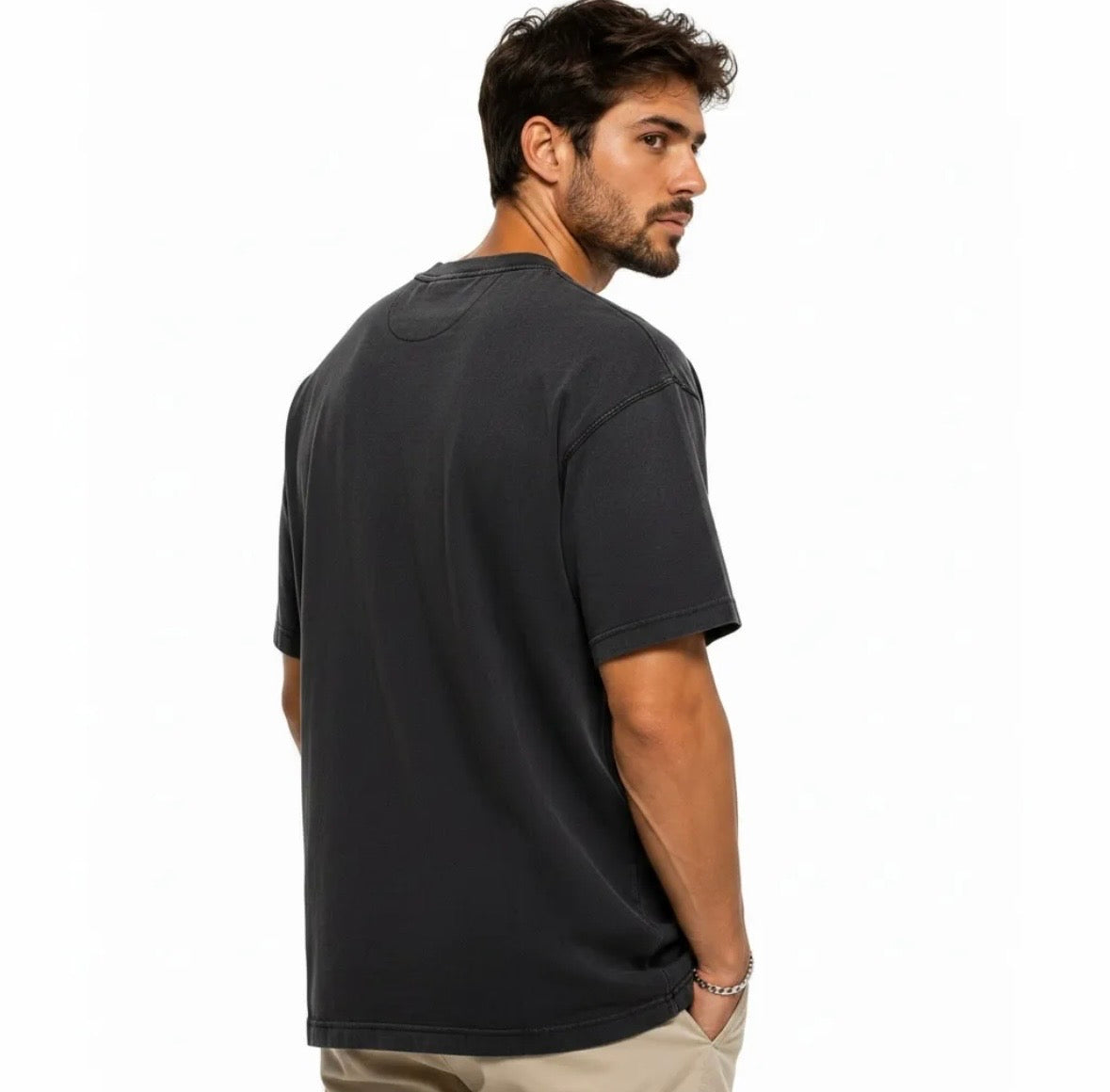T-Shirt Uomo Edward Boxy Fit in 100% Cotone Nero Lavato