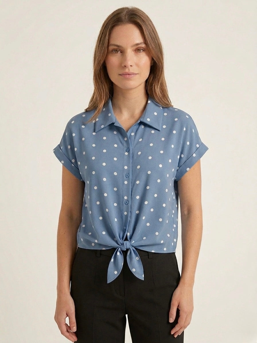 Camicia a Pois con Nodo frontale Azzurra
