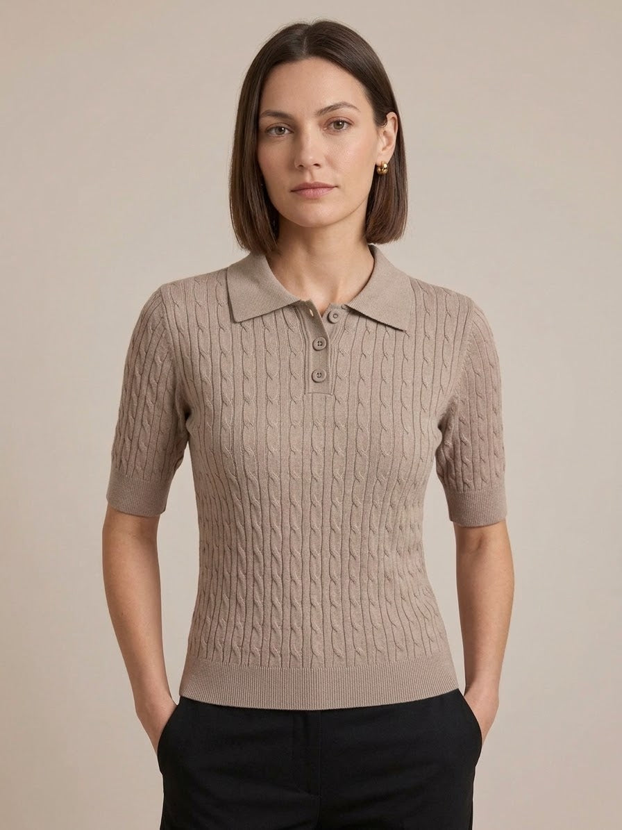 Polo in Maglia Donna Essy Beige Melange a Trecce