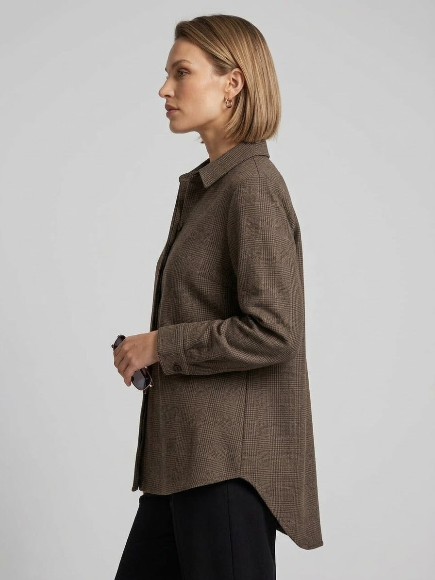 Camicia Longline Over Donna Sveva a Micro Quadri Marrone