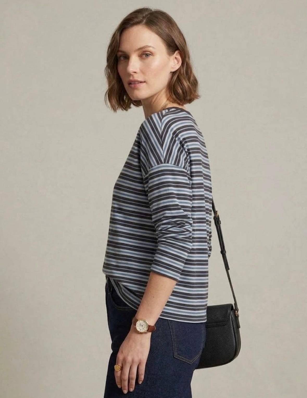 Maglia a Manica Lunga Eiffel a Righe Blu e Marrone Viscosa