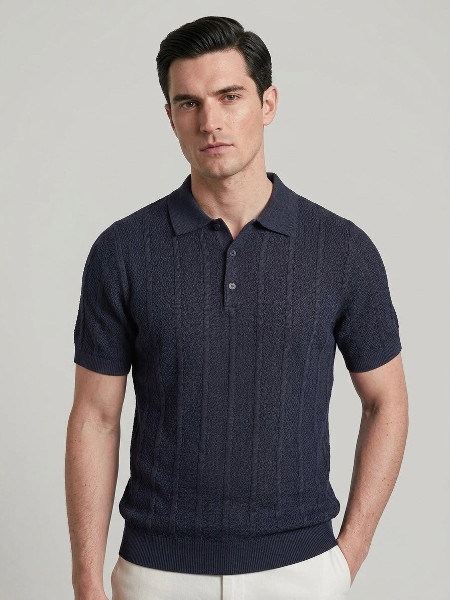 Polo in lino e cotone blu Napoli