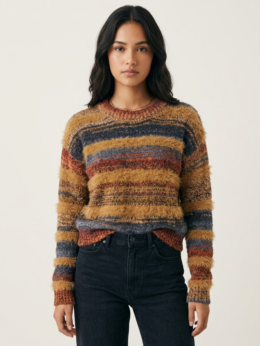 Maglione Rigato Iris in Lavorazione Pelosa