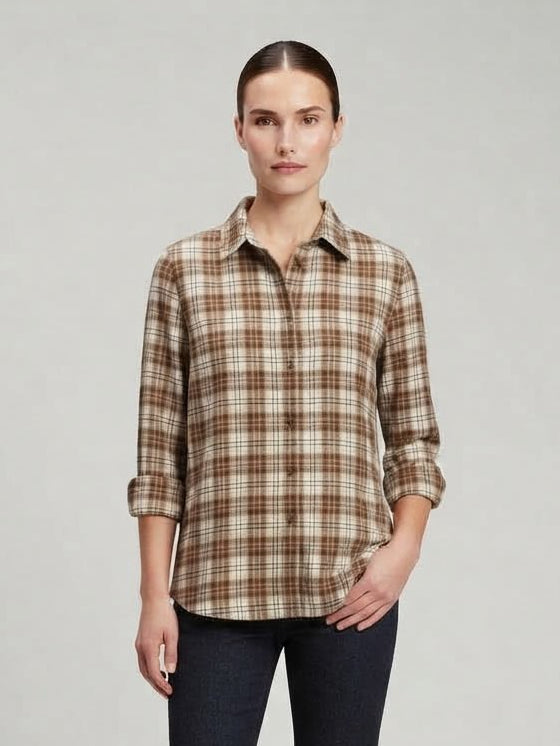 Camicia Arizona a Quadri Flanellata Marrone e Beige