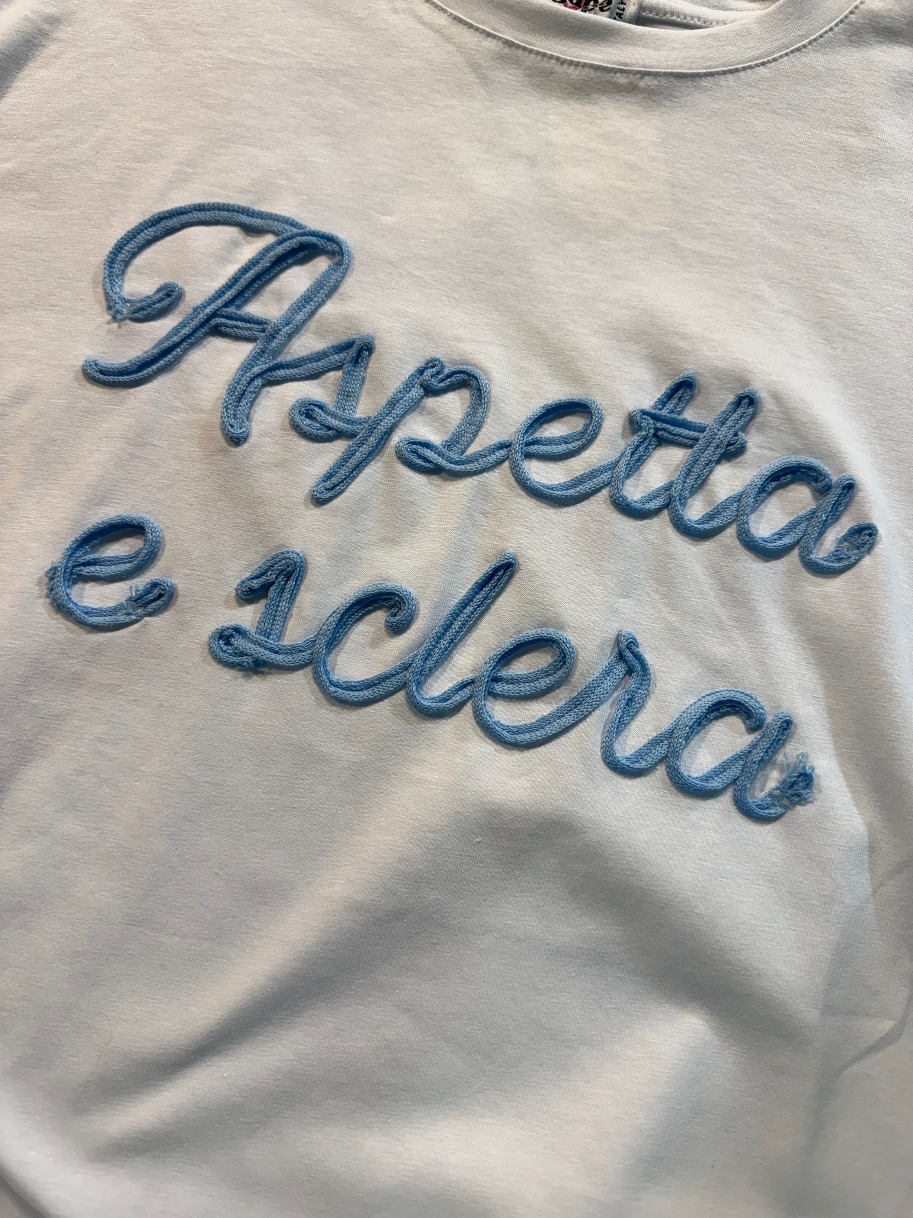 T-shirt ASPETTA E SCLERA ricamo big azzurro
