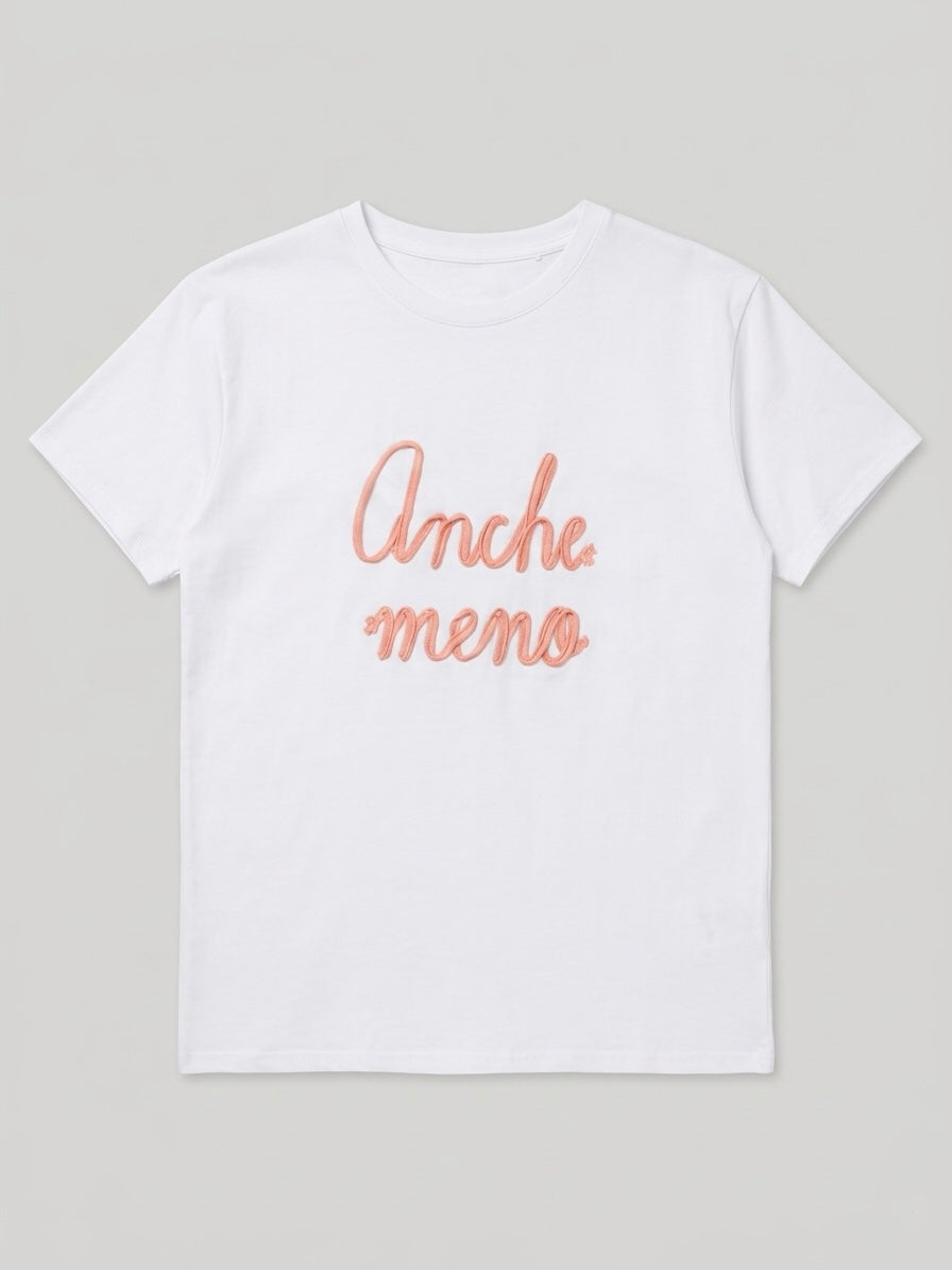 T-shirt ANCHE MENO ricamo big rosa