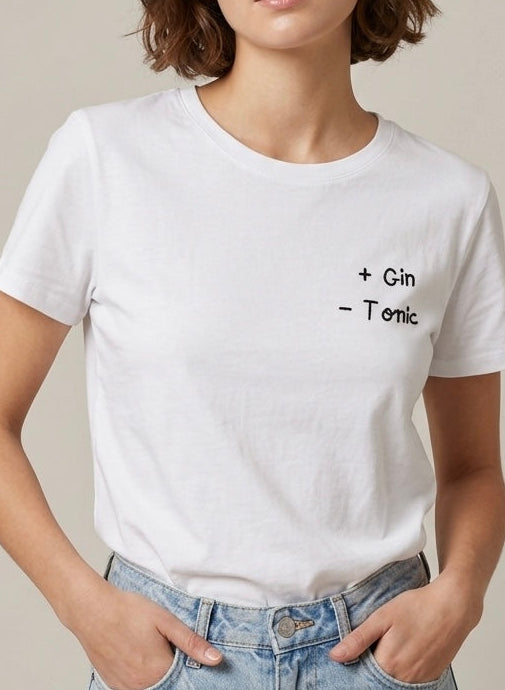 T-shirt ricamo piu gin meno tonic