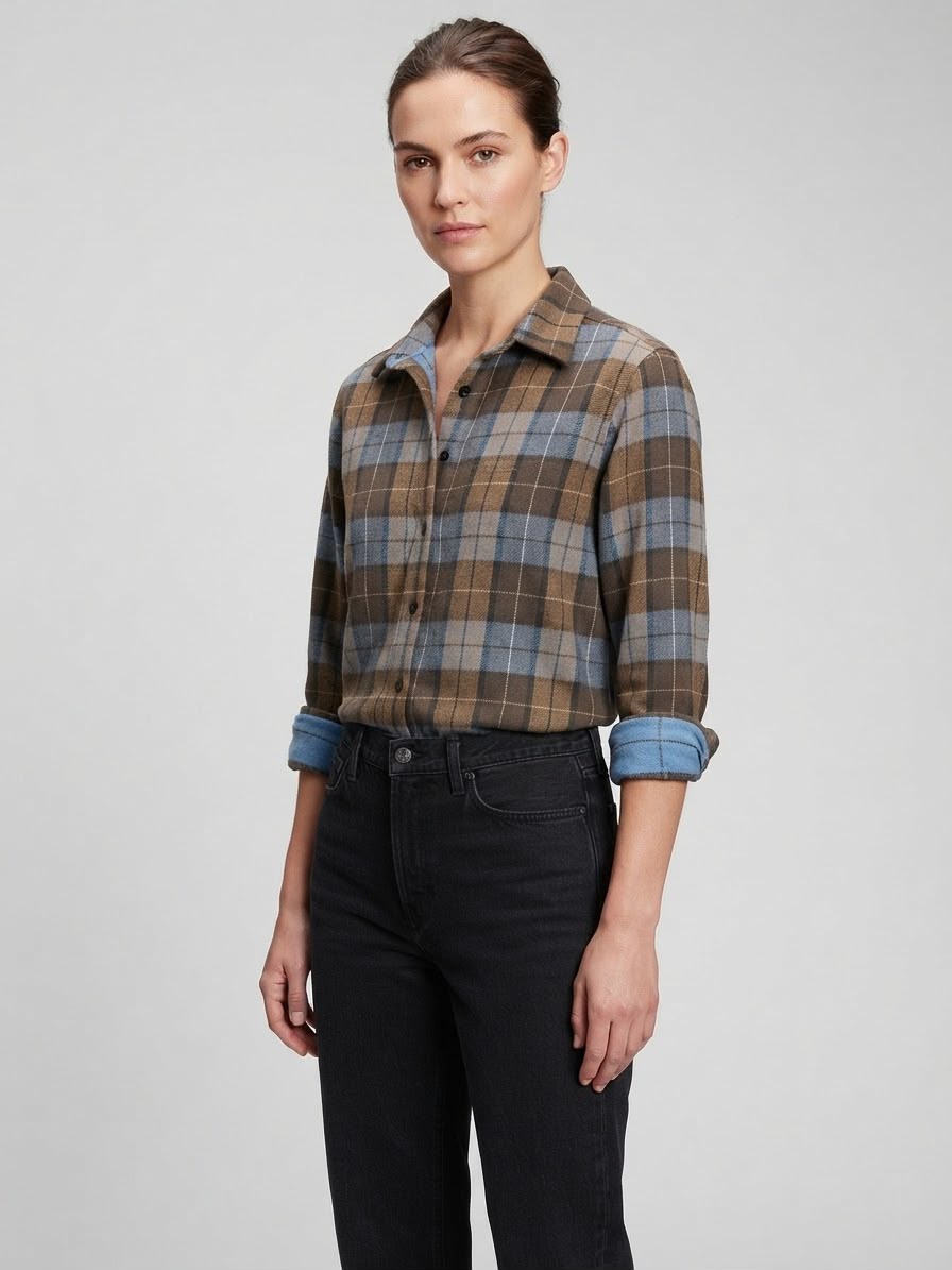 Camicia Nevada a Quadri Flanellata Marrone e Azzurro