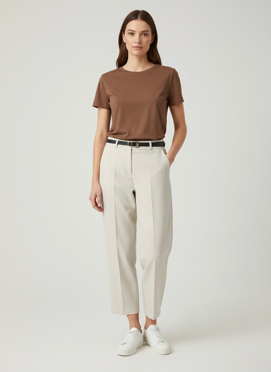 Pantalone Elegance Barrel crop Ecru