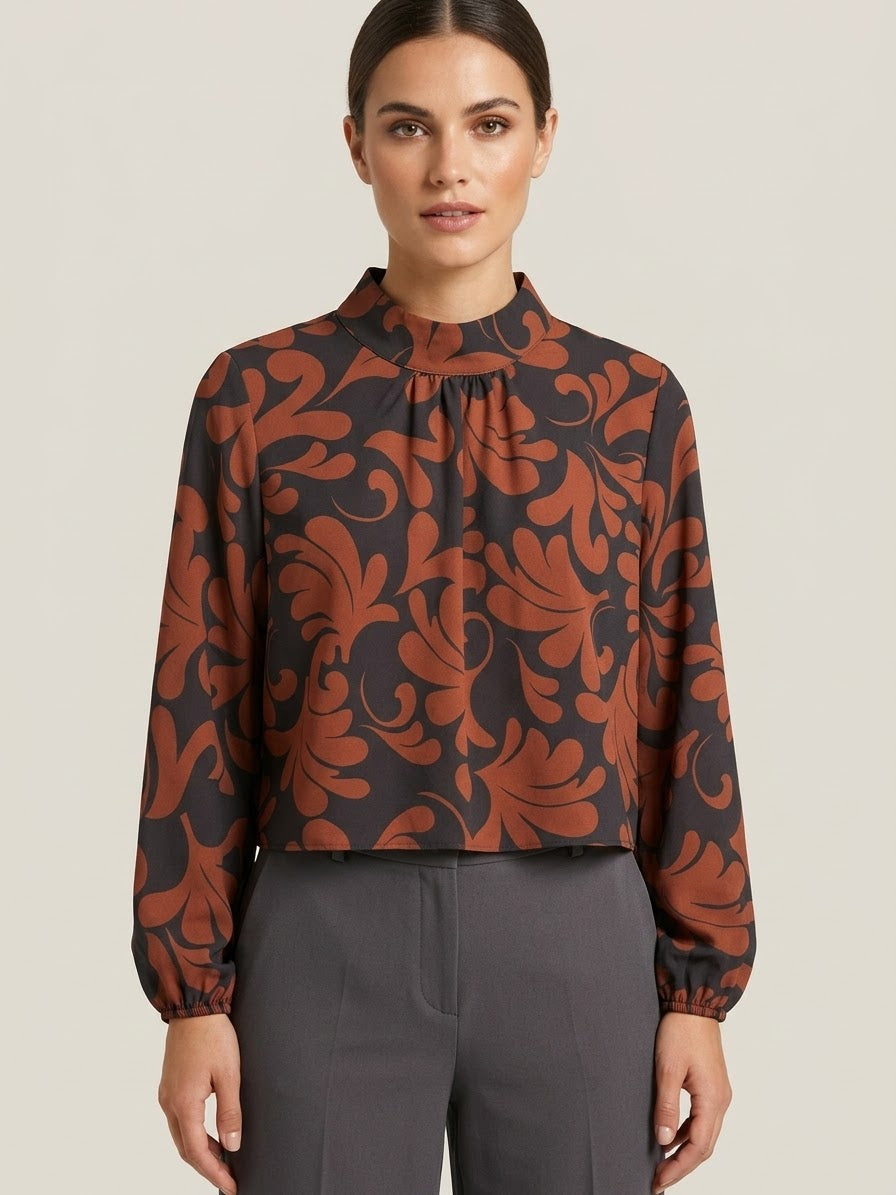 Blusa Con Collo Alto E Fondo Rimborsato Ambra