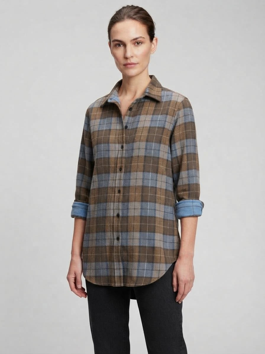 Camicia Nevada a Quadri Flanellata Marrone e Azzurro