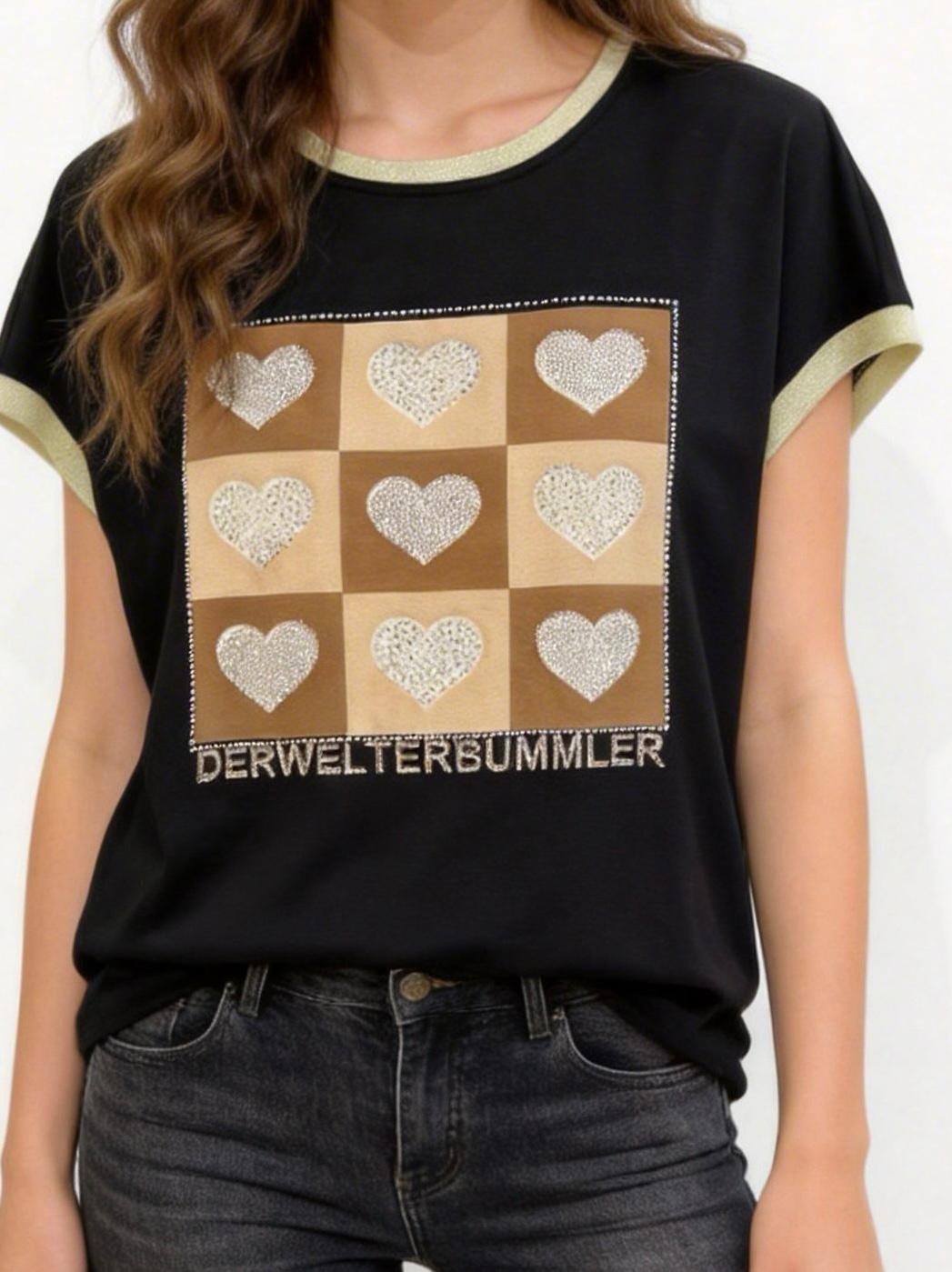 T-shirt Chess cuori scacchi nera