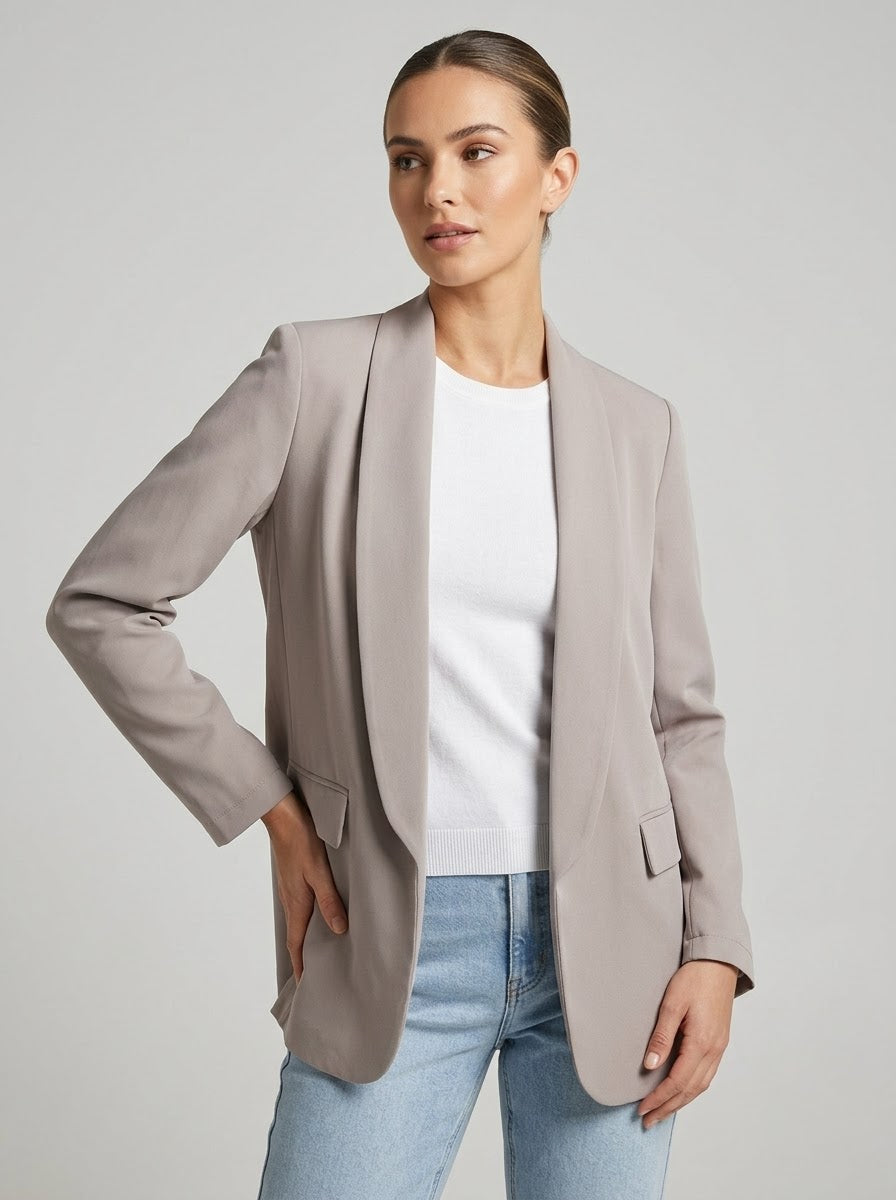 Blazer Aperto Parigi Grigio Tortora Con Collo A Scialle