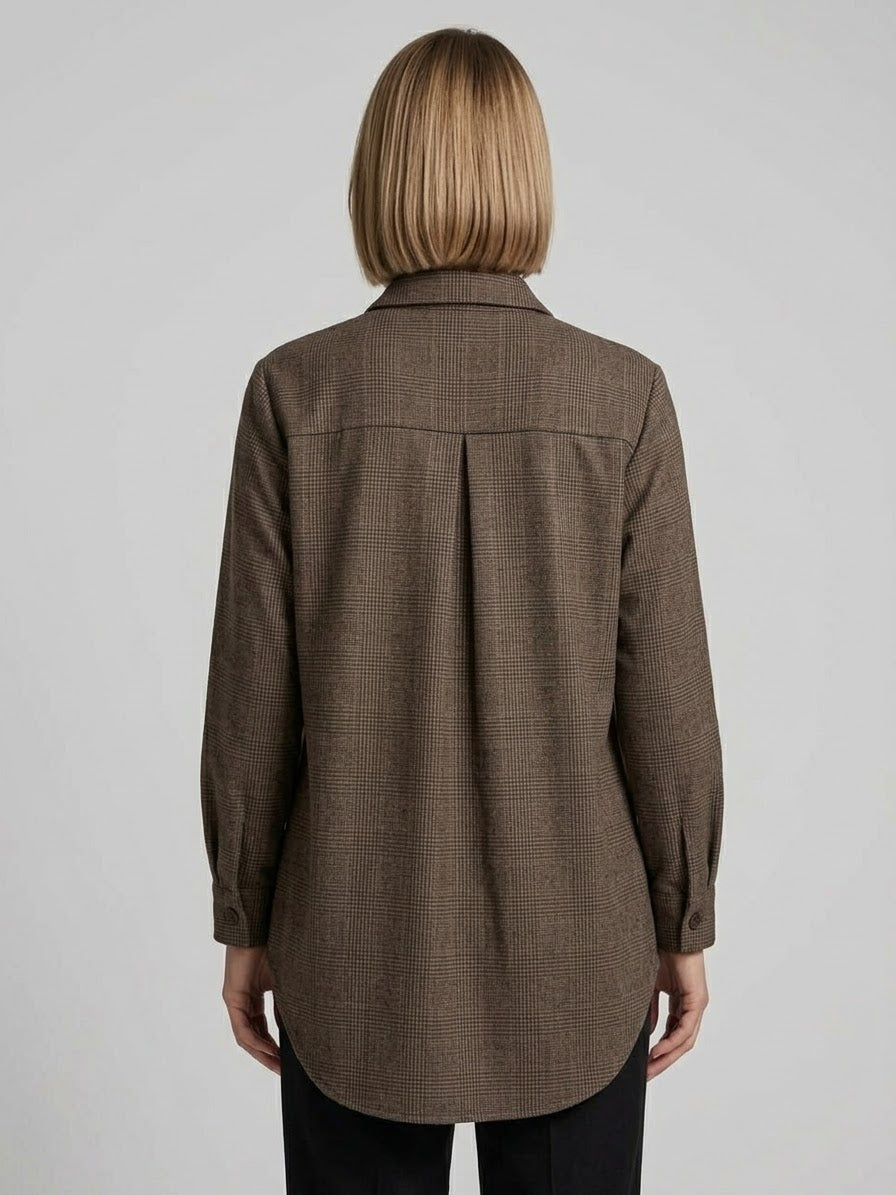 Camicia Longline Over Donna Sveva a Micro Quadri Marrone