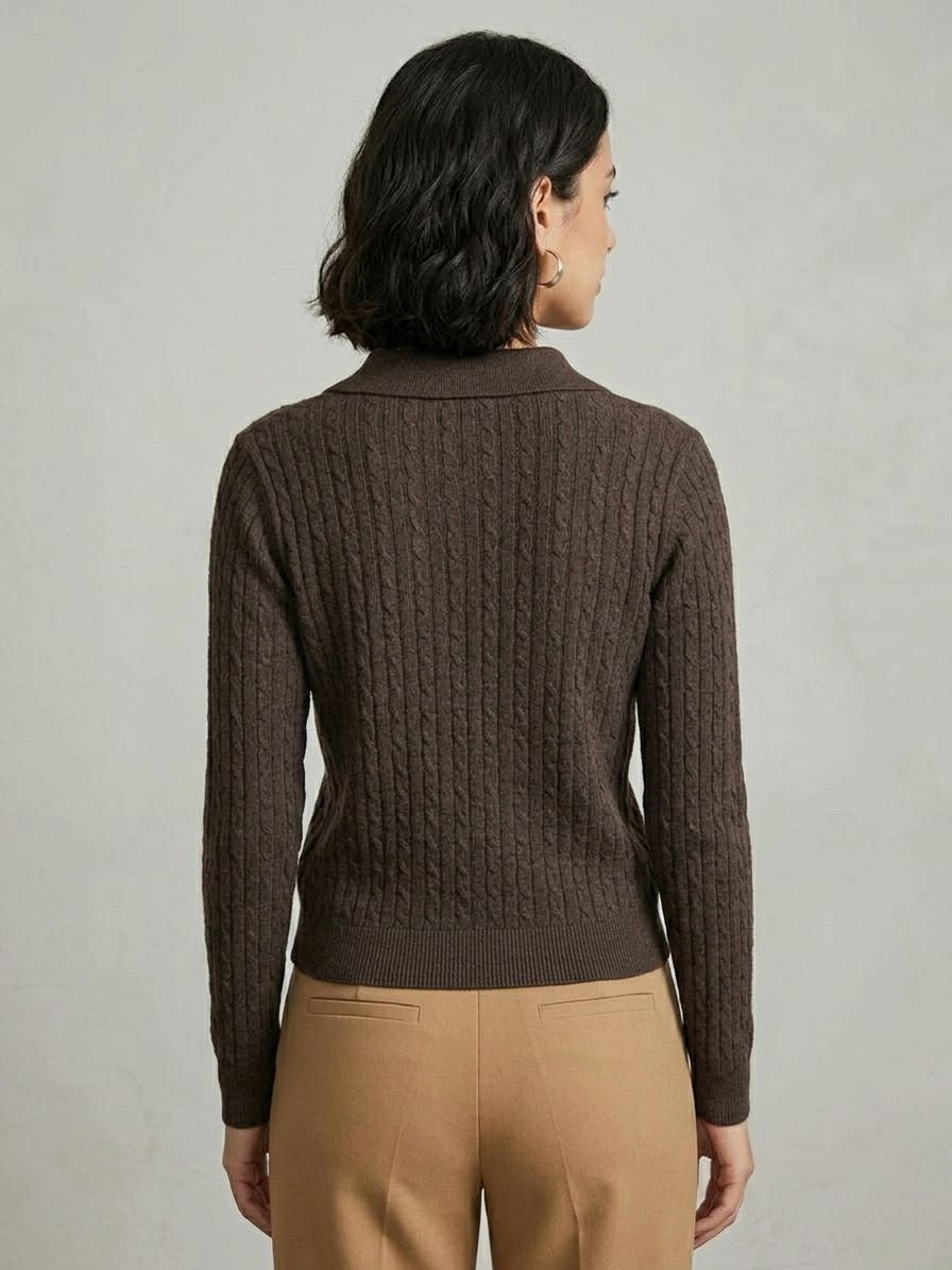 Maglia Polo Donna Giselle in Misto Lana e Viscosa Marrone Cioccolato