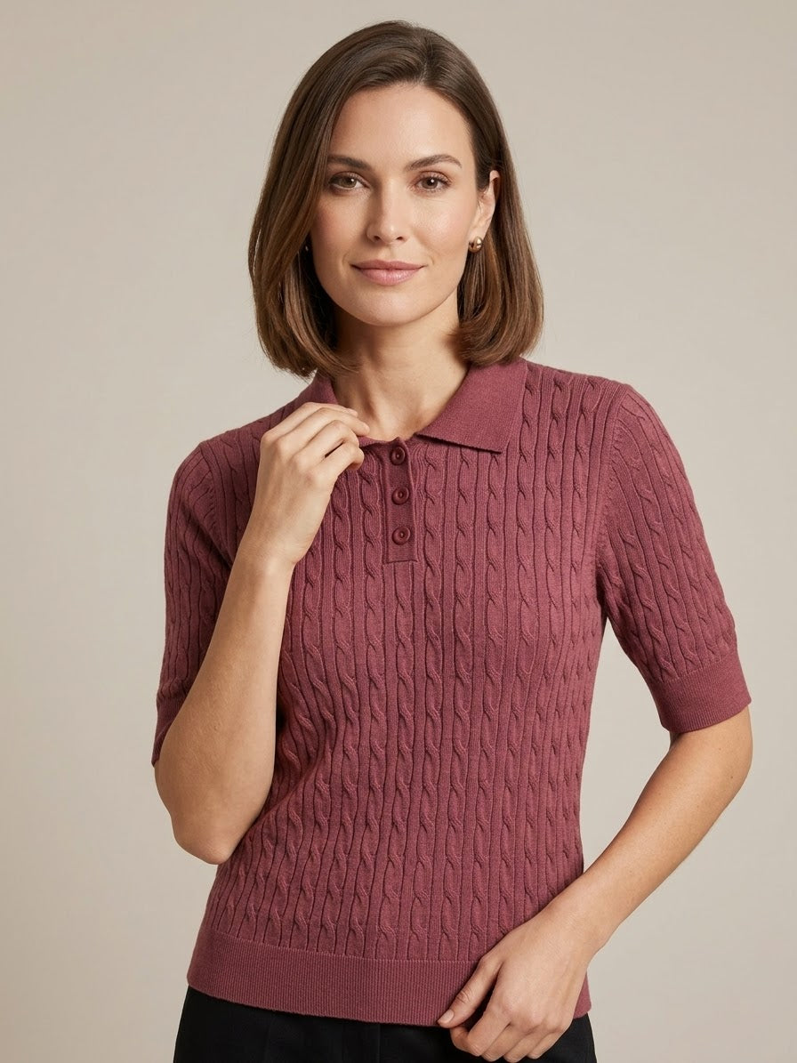 Polo in Maglia Donna Essy Bordeaux a Trecce