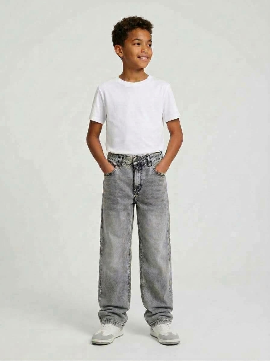 Jeans Dallas Wide Leg Fit Lavaggio Acid Wash Grigio