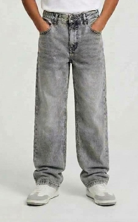 Jeans Dallas Wide Leg Fit Lavaggio Acid Wash Grigio