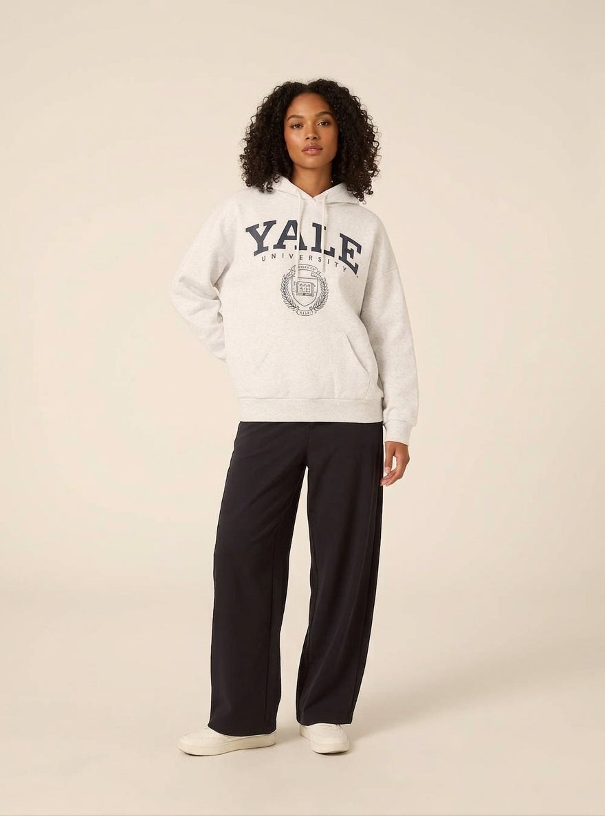 Felpa Campus Con Cappuccio Yale Felpata Grigio Melange