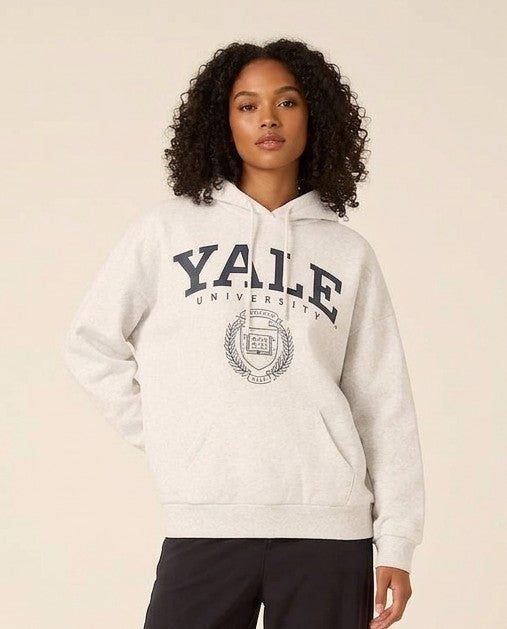 Felpa Campus Con Cappuccio Yale Felpata Grigio Melange