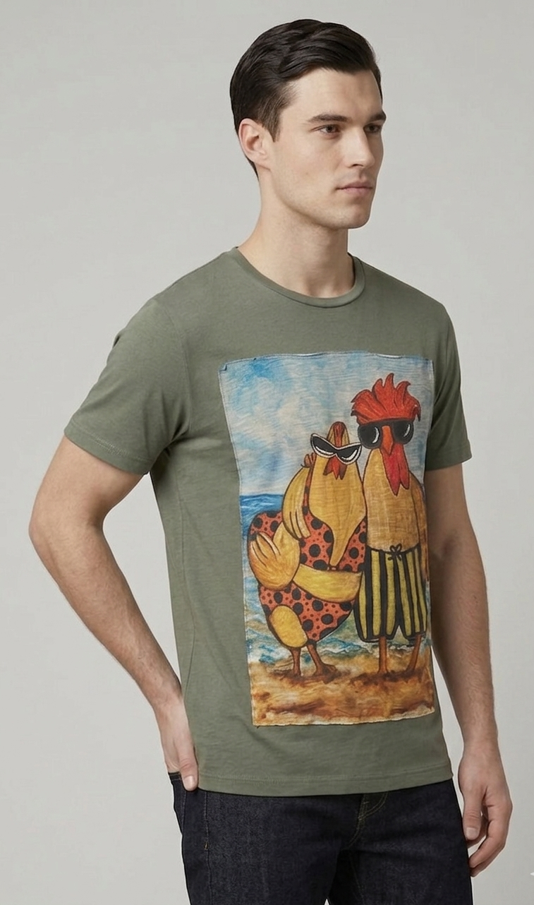 T-shirt Patch Galli in Vacanza Verde