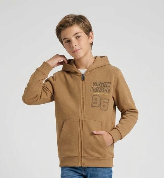 Felpa Atene Felpata con Zip e Cappuccio Nocciola Camel
