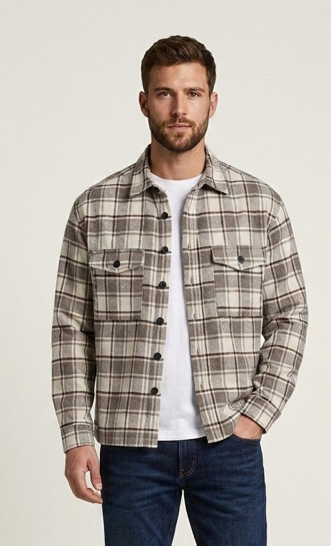 Camicia A Quadri Eske Marrone e Sabbia