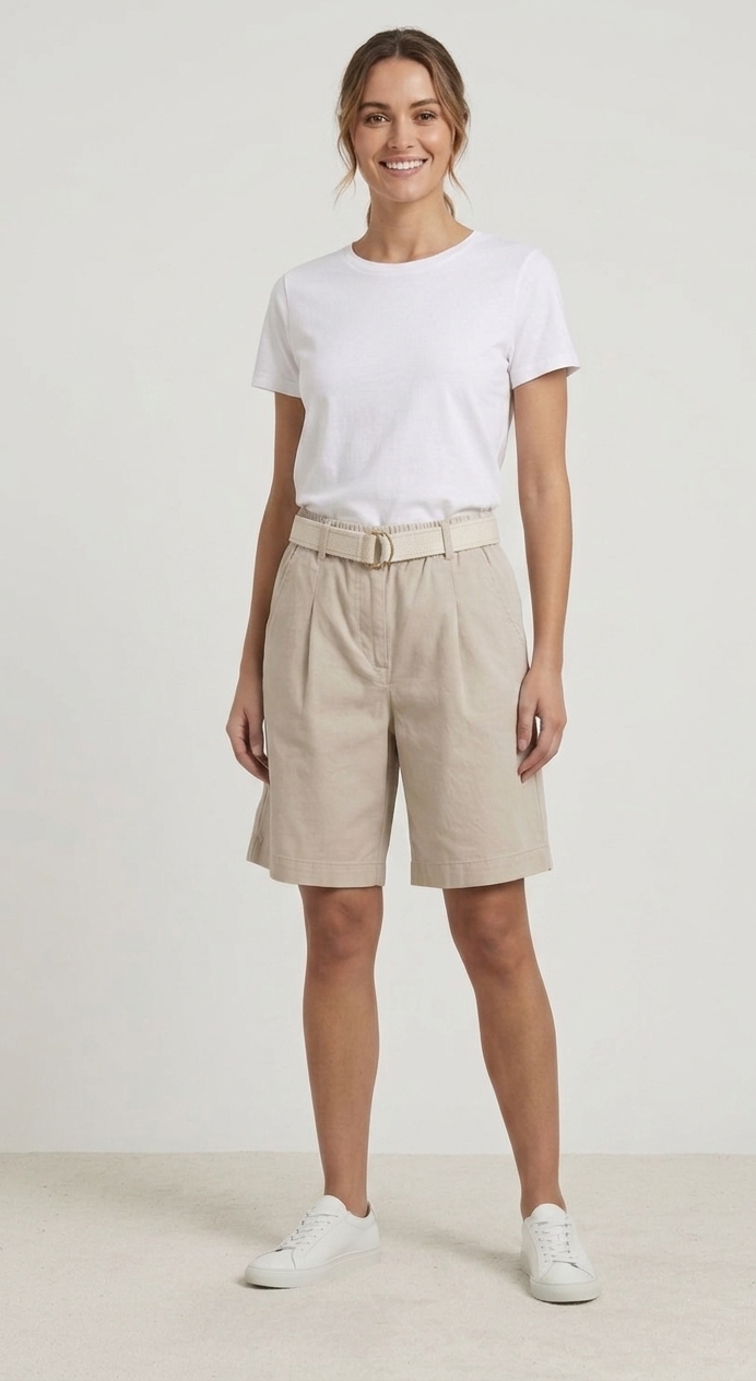 Short Sahara in Cotone con Cinturina Sabbia