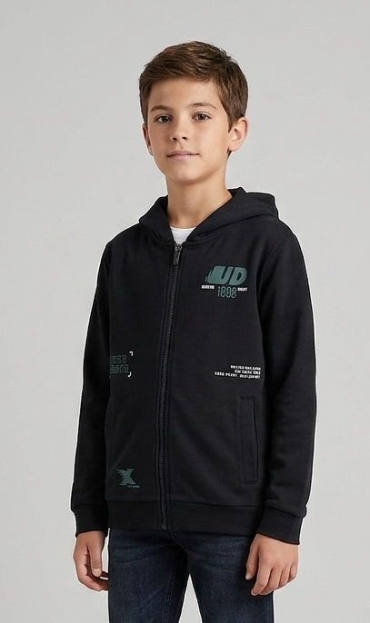 Felpa Garzta con Zip e Cappuccio Nera UD