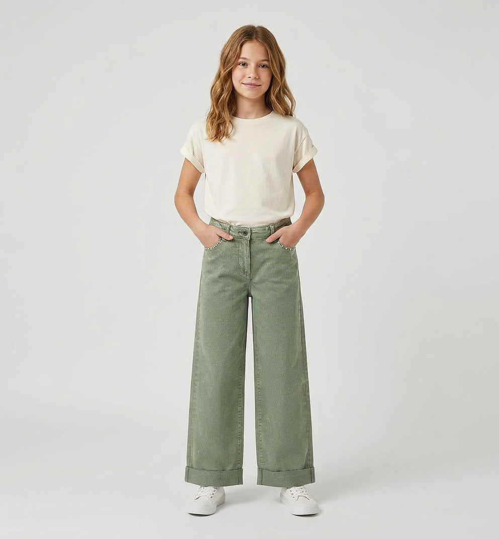 Pantaloni Wide Leg Verde Salvia