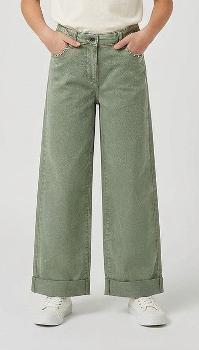 Pantaloni Wide Leg Verde Salvia