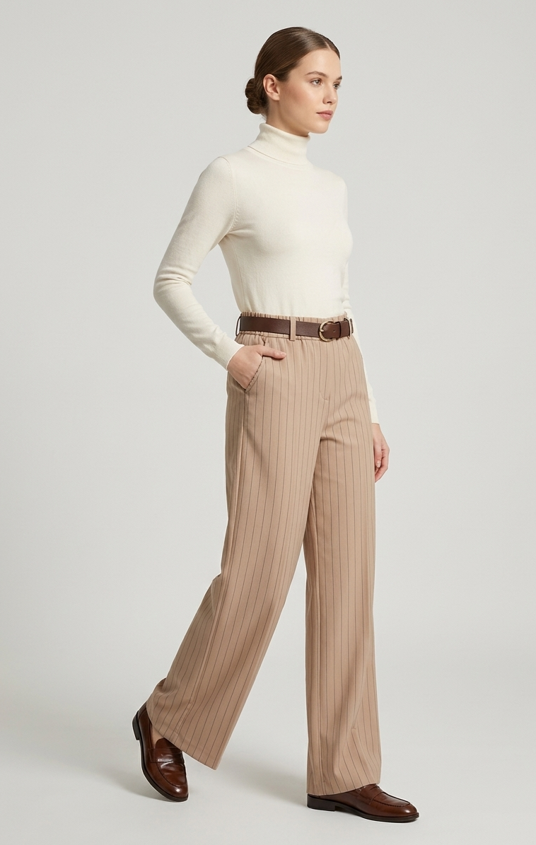 Pantalone Firenze Wide Leg Gessato con Cinturina