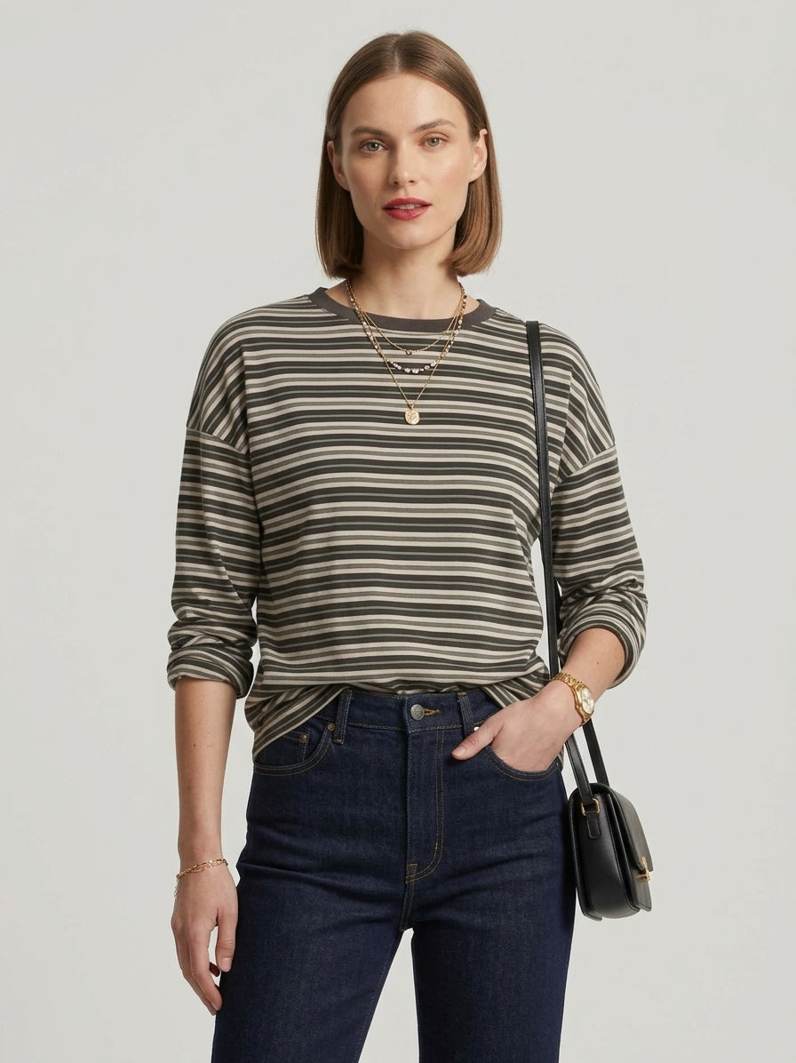 Maglia a Manica Lunga Eiffel a Righe Marrone Viscosa