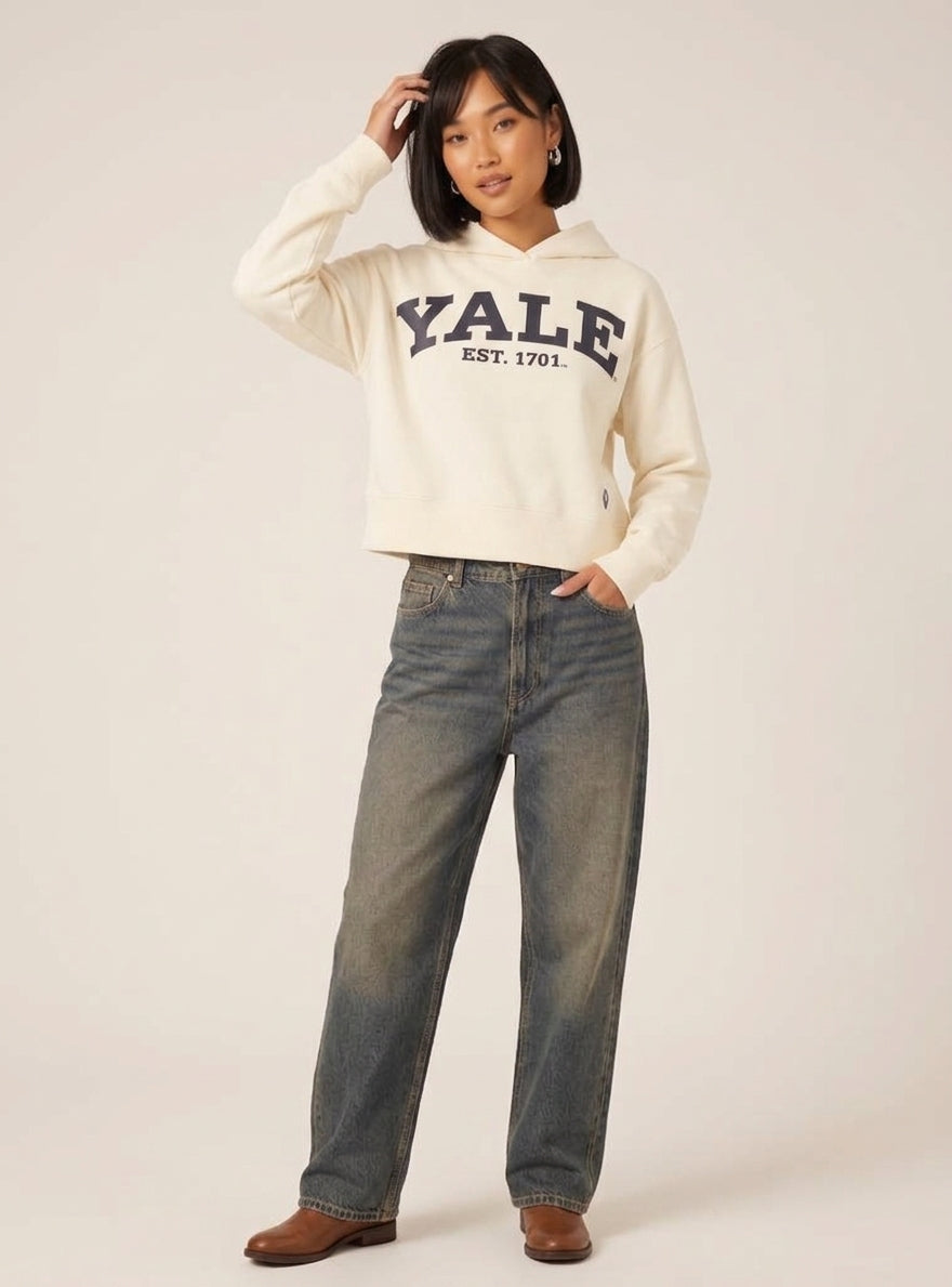 Felpa Campus con Cappuccio Yale Felpata Crema