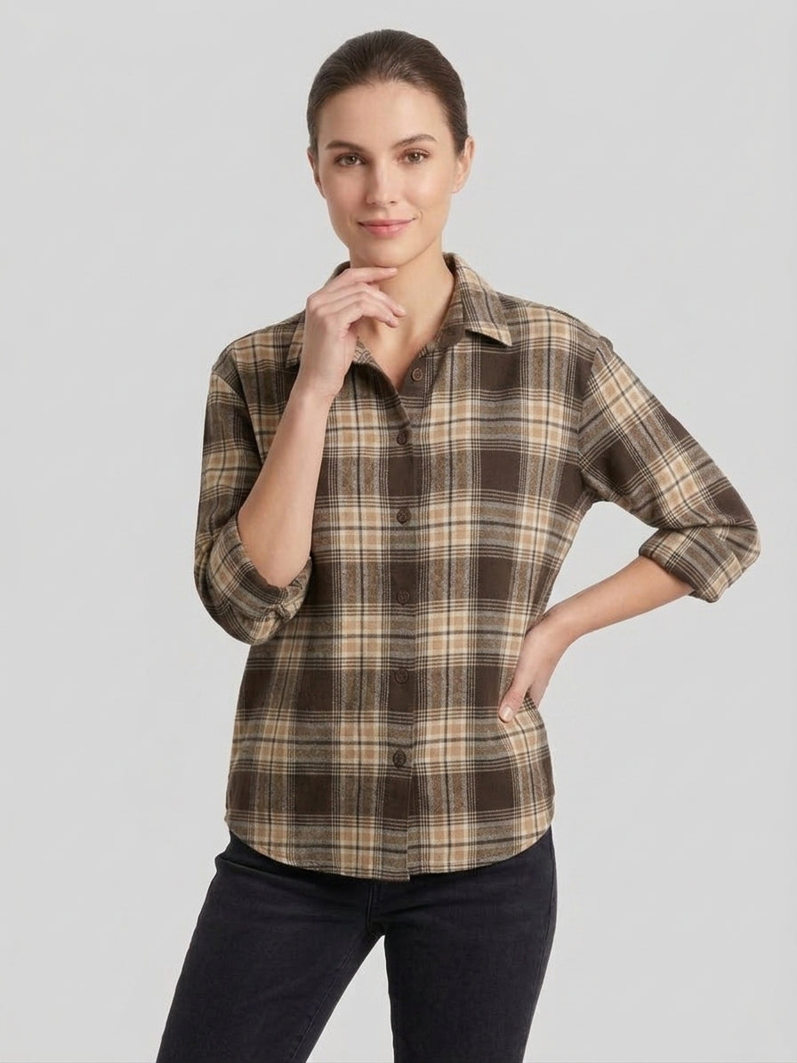 Camicia Tartan Donna Arizona Beige e Marrone