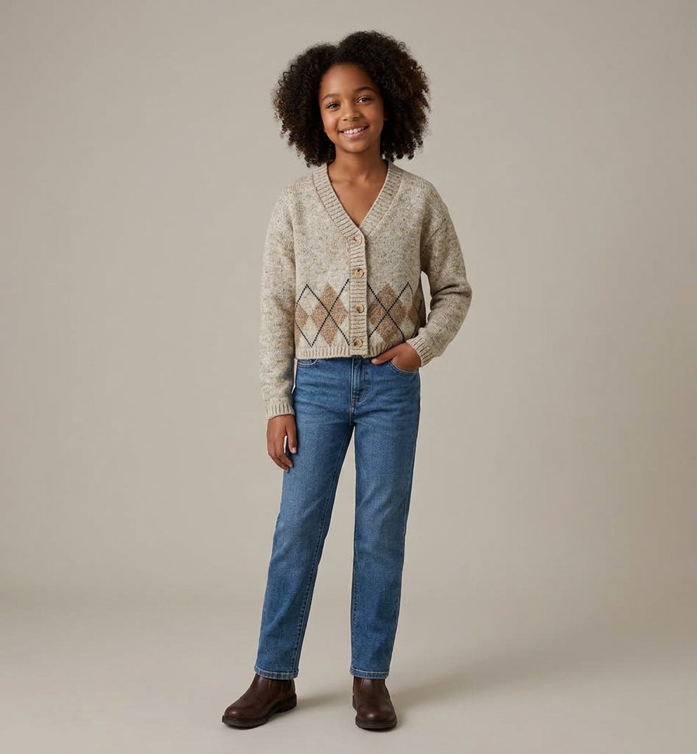 Cardigan Ginevra Beige a Rombi Argyle