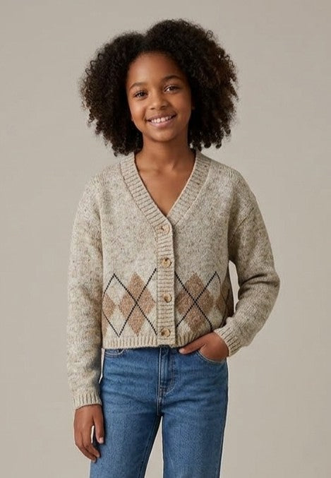 Cardigan Ginevra Beige a Rombi Argyle