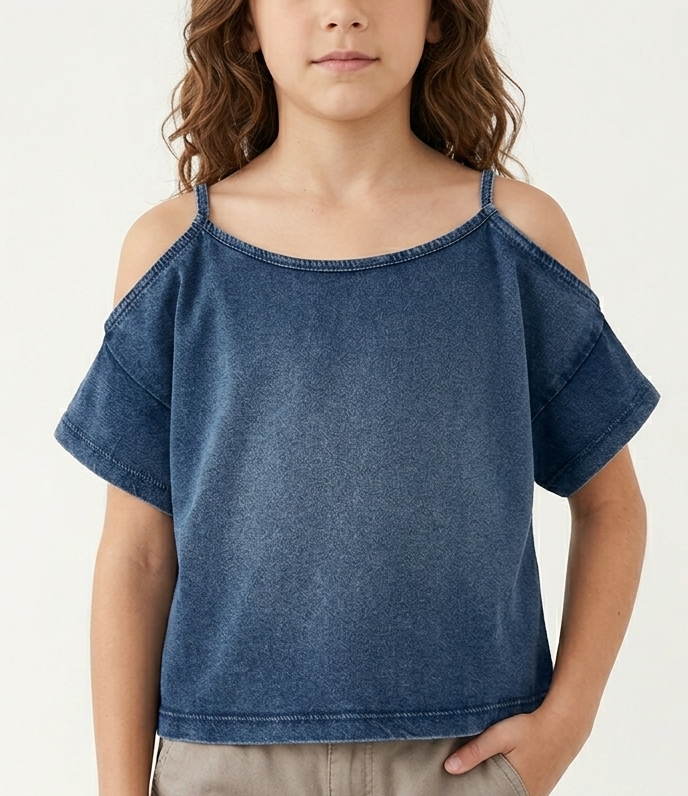 T-shirt Cropped con Spalline Grigio