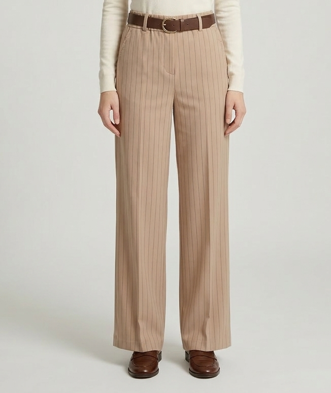 Pantalone Firenze Wide Leg Gessato con Cinturina