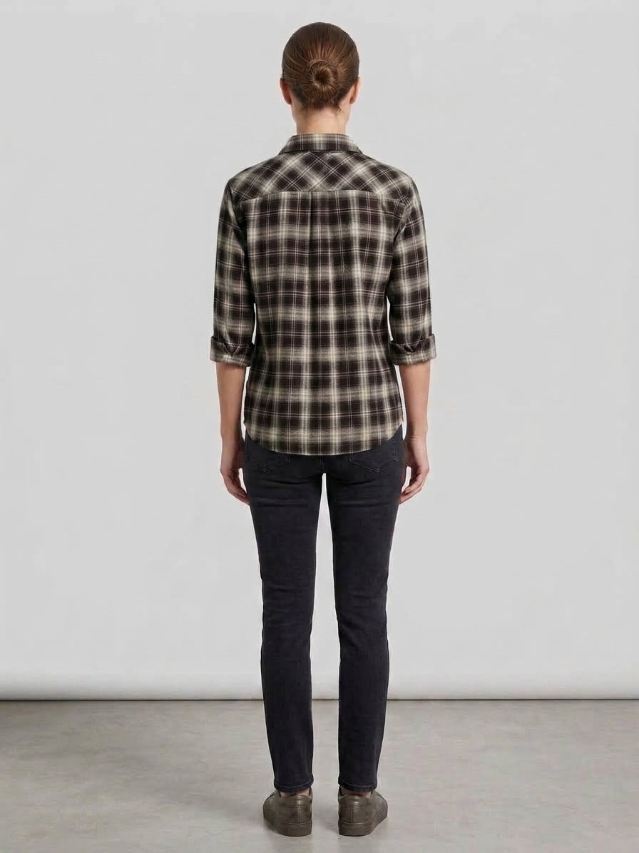 Camicia Tartan Donna Arizona Marrone Scuro Elasticizzata