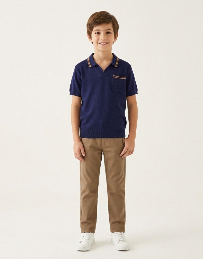 Polo in Maglia di Cotone Blu Navy