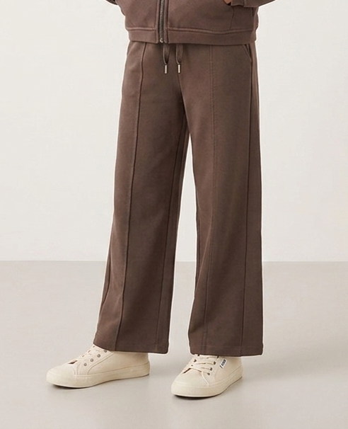 Pantalone Tuta Garzato Wide Leg Marrone Fango