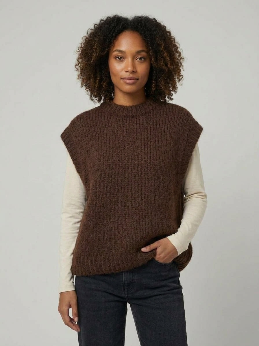 Gilet in Maglia Sveva Misto Lana Marrone Cioccolato